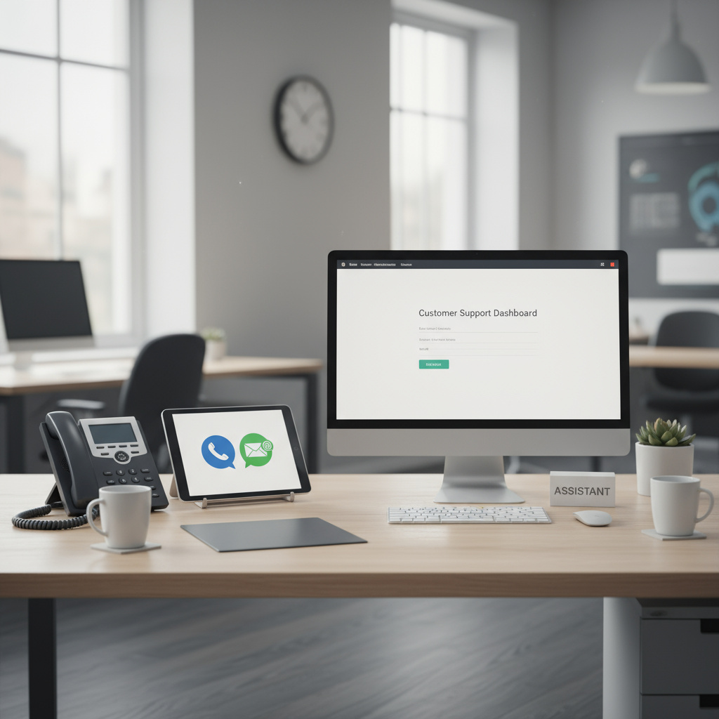 Professionele supportdesk met telefoon- en e-mailpictogrammen